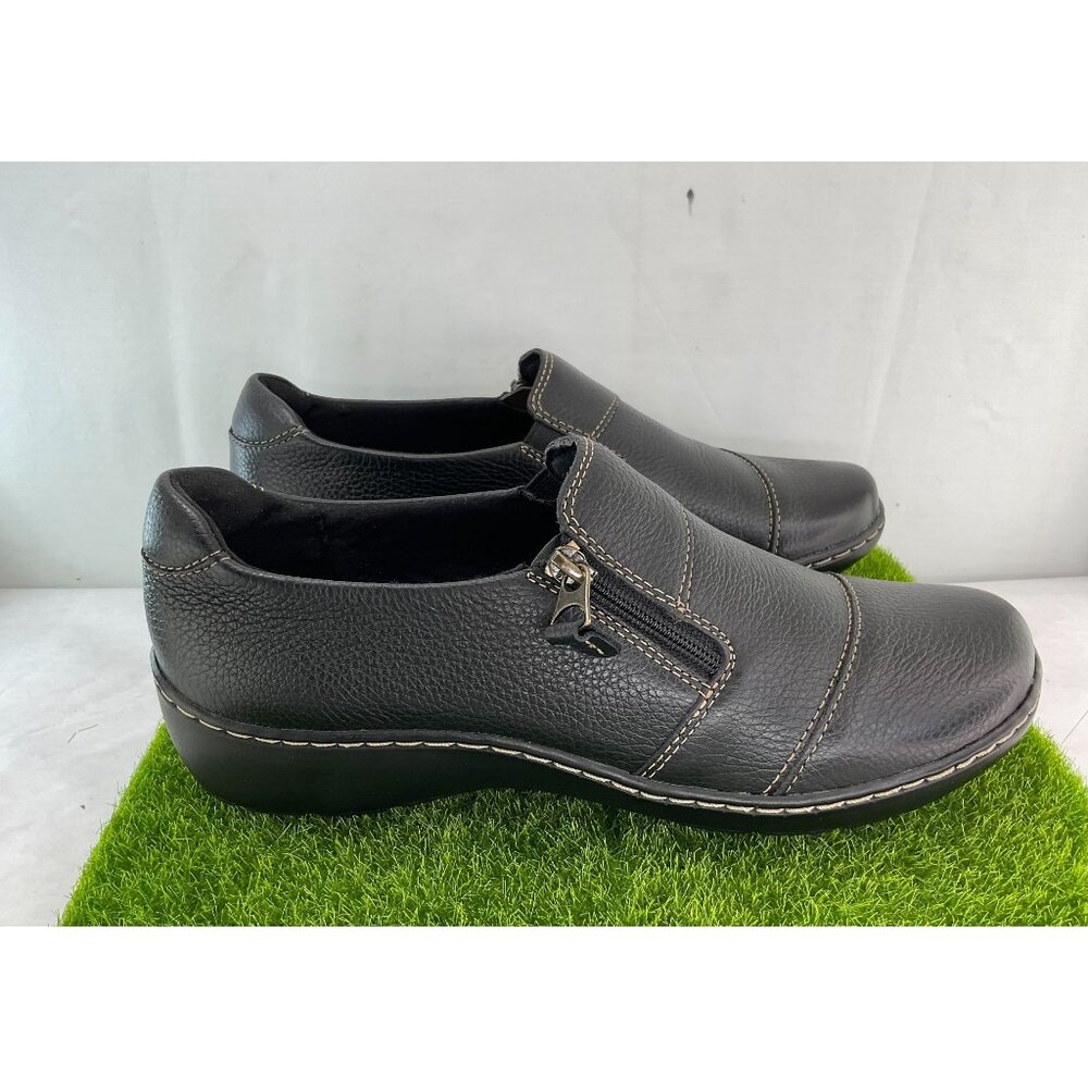 New Clarks Womens Leather Slip-On Comfort Shoes Size 9 Black - Picture 1 of 8